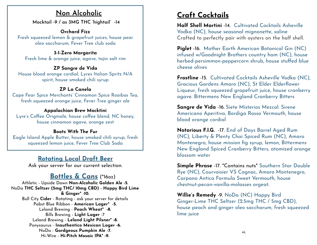 winter 2025 Bar Menu