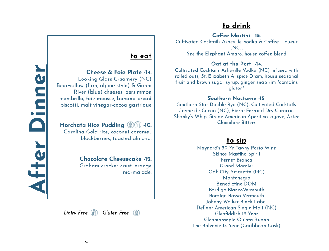 Winter 2025 After Dinner Menu